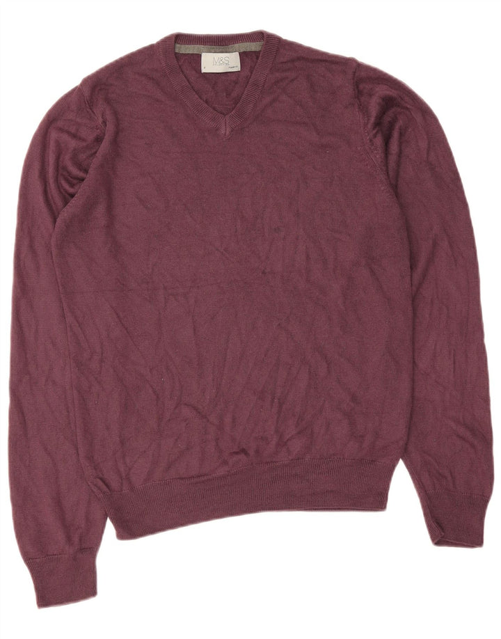 Marks & Spencer Herre Regular Fit V-hals sweater Small Bourgogne
