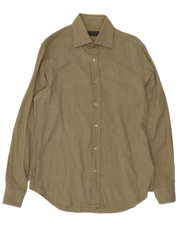 Les Copains Herre Regular Fit Skjorte Størrelse 15 1/2 40 Medium Grøn Bomuld
