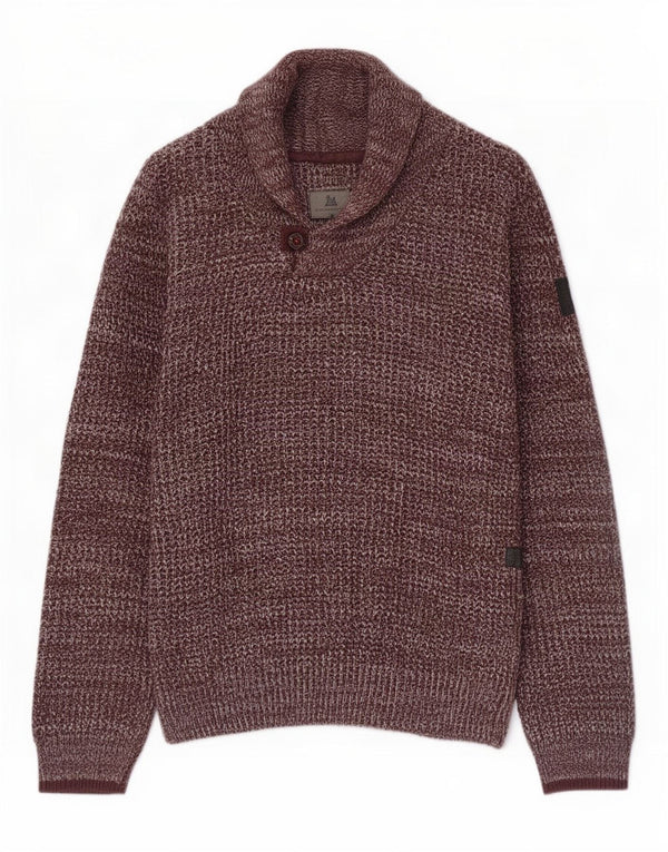 G-Star Herre Shawl Neck Jumper Sweater Large Bourgogne Flecked Bomuld