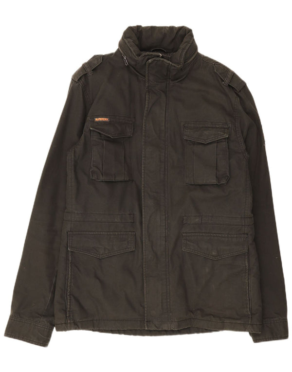 Superdry Militærjakke med hætte til mænd UK 40 Stor sort bomuld