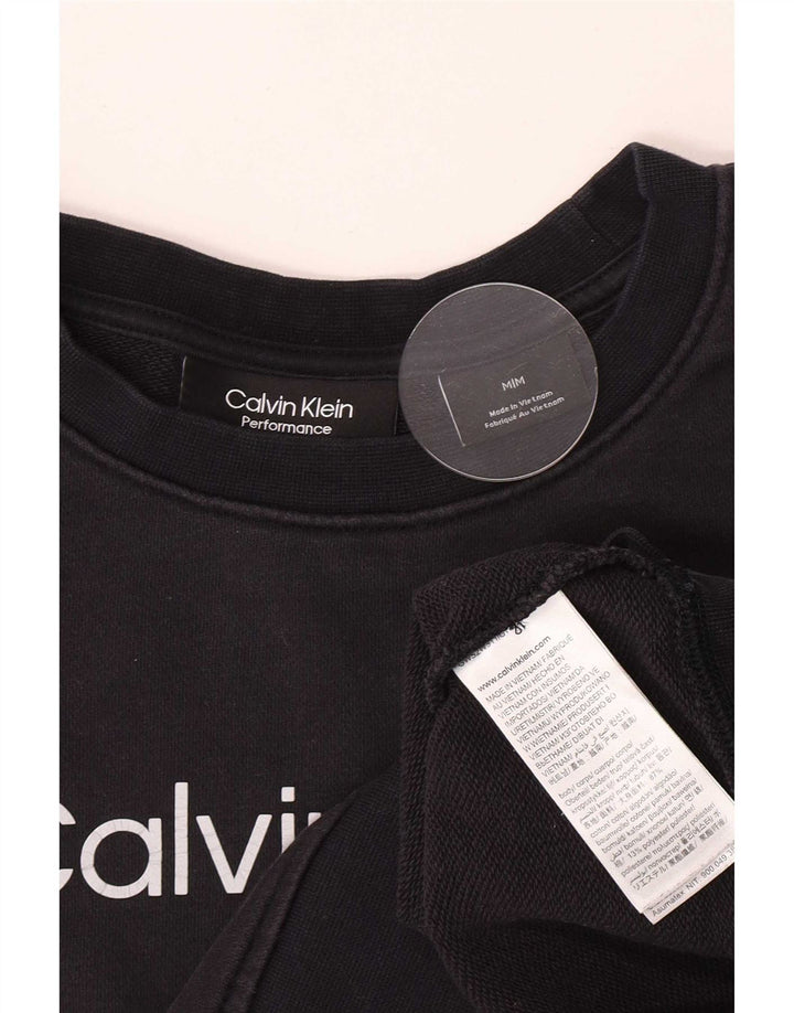 Calvin Klein Womens Graphic Crop Sweatshirt Jumper UK 14 Medium Navy Blue