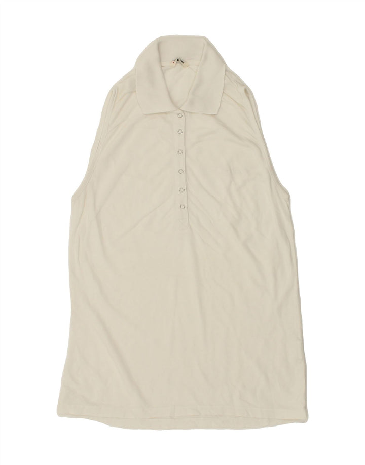 THINK PINK Womens Sleeveless Polo Shirt UK 14 Medium White Cotton Vintage Think Pink and Second-Hand Think Pink from Messina Hembry 