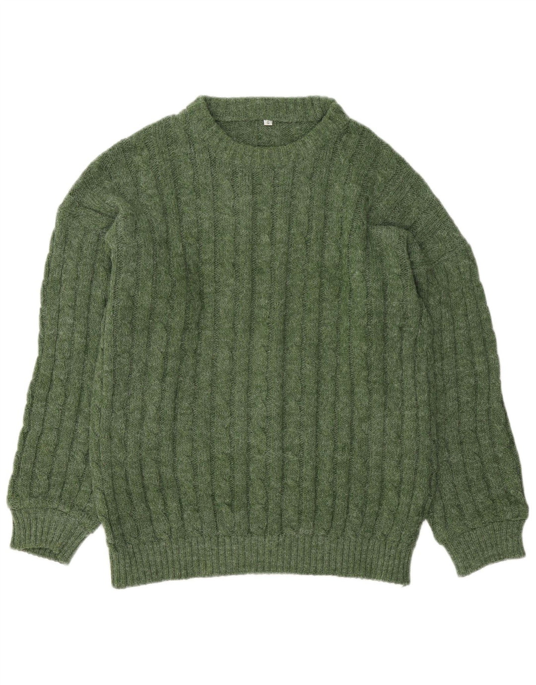 Vintage herre sweater med rund hals, lille grøn uld
