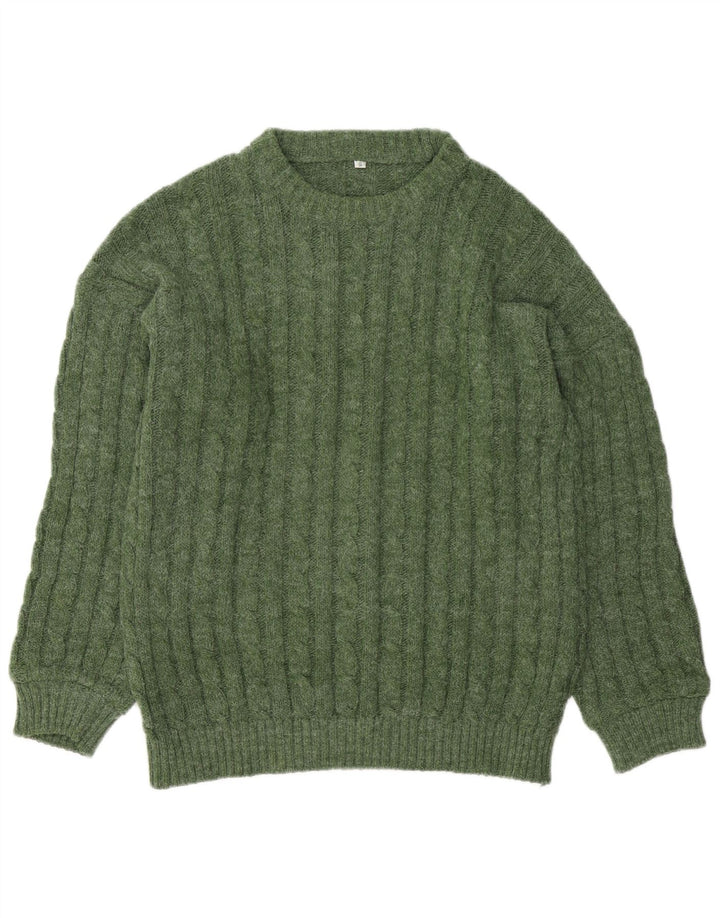 Vintage herre sweater med rund hals, lille grøn uld
