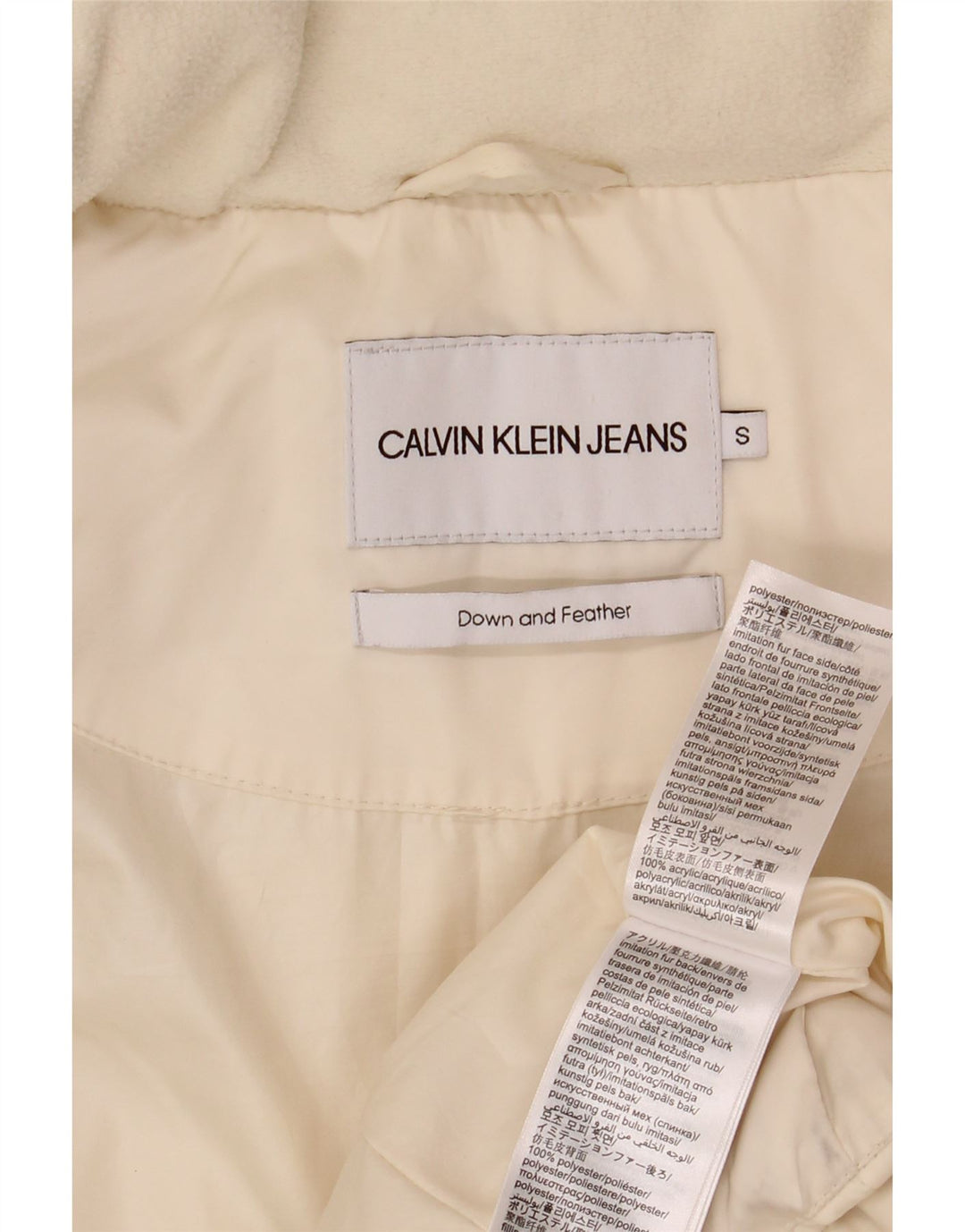 CALVIN KLEIN JEANS Dame Oversized polstret jakke UK 10 Small Off White