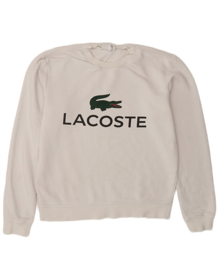Lacoste Herre grafisk sweatshirt trøje størrelse 3 Lille hvid bomuld