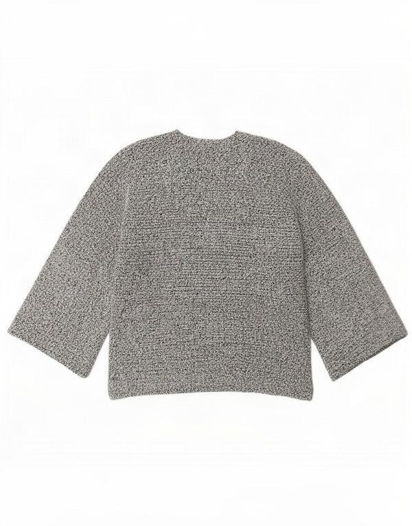 Zara Womens 3/4 Sleeve Boat Neck Jumper Sweater UK 10 Small Grey Flecked
