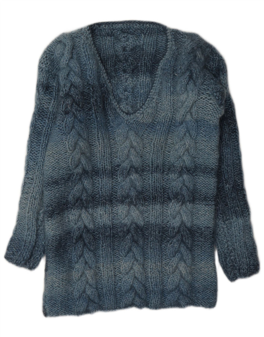 Vintage dame V-hals sweater UK 12 Medium blå stribet