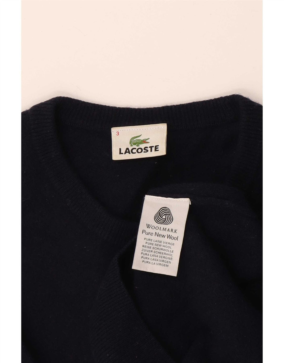 Lacoste Herre Crew Neck Jumper Sweater størrelse 3 Small Navy Blue New Wool