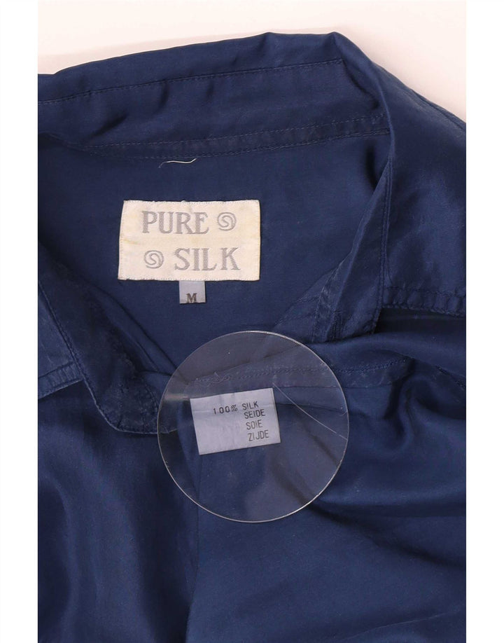 Vintage kortærmet herreskjorte medium marineblå silke