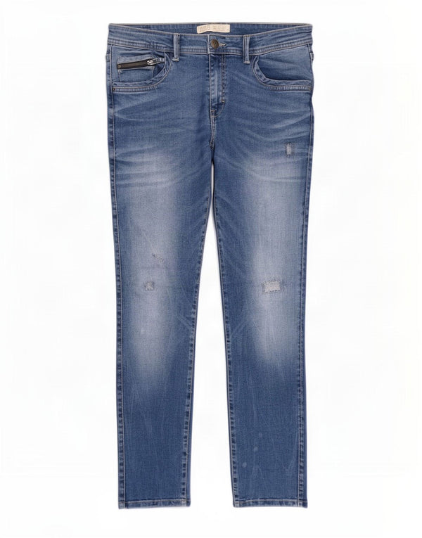Zara Dame Distressed Slim Jeans EU 42 Large W32 L30 Blå Bomuld