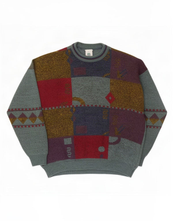 Ny Hurtig Herre By C&A Crew Neck Jumper Sweater XL Grøn geometrisk akryl
