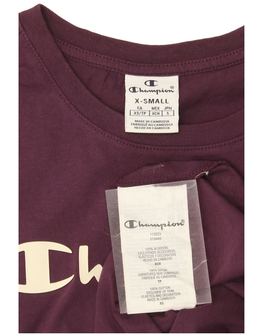 Champion Dame Grafisk T-Shirt Top UK 6 XS Lilla Bomuld