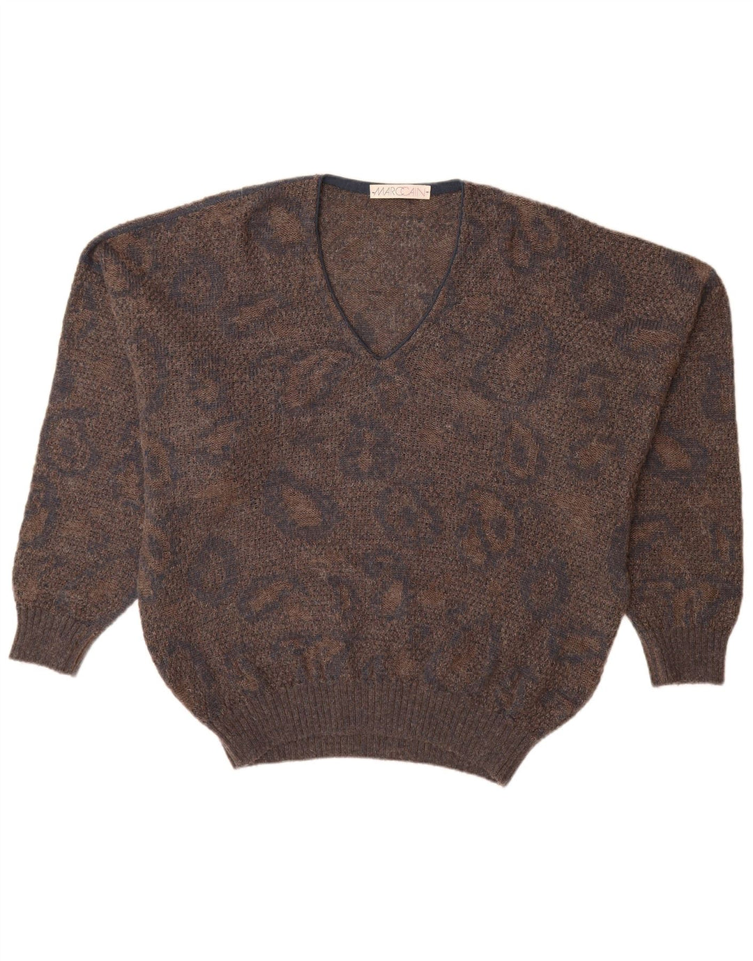 MARCCAIN Herre V-hals sweater XL Brun geometrisk uld