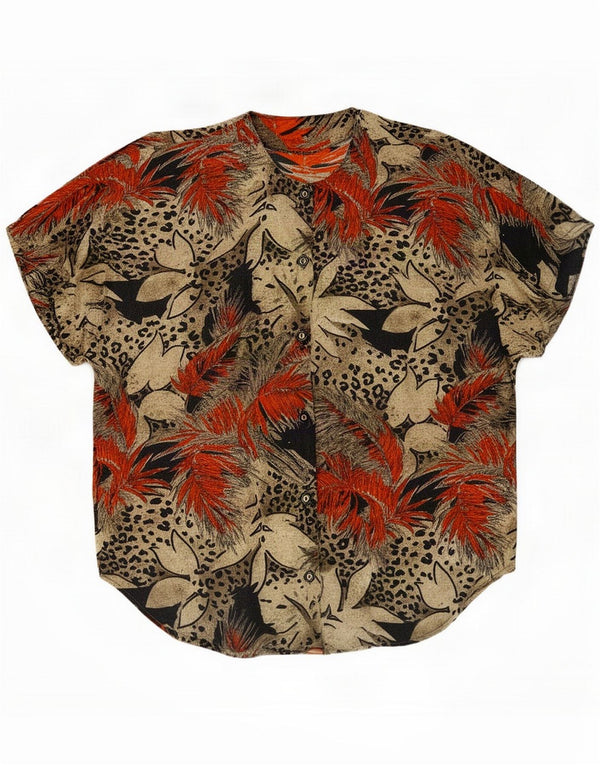 Vintage Kortærmet skjortebluse til kvinder UK 22 3XL Flerfarvet Blomster