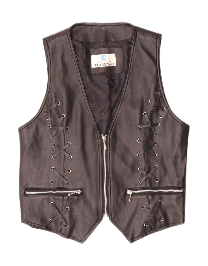 Vintage dame læder vest UK 20 2XL Sort