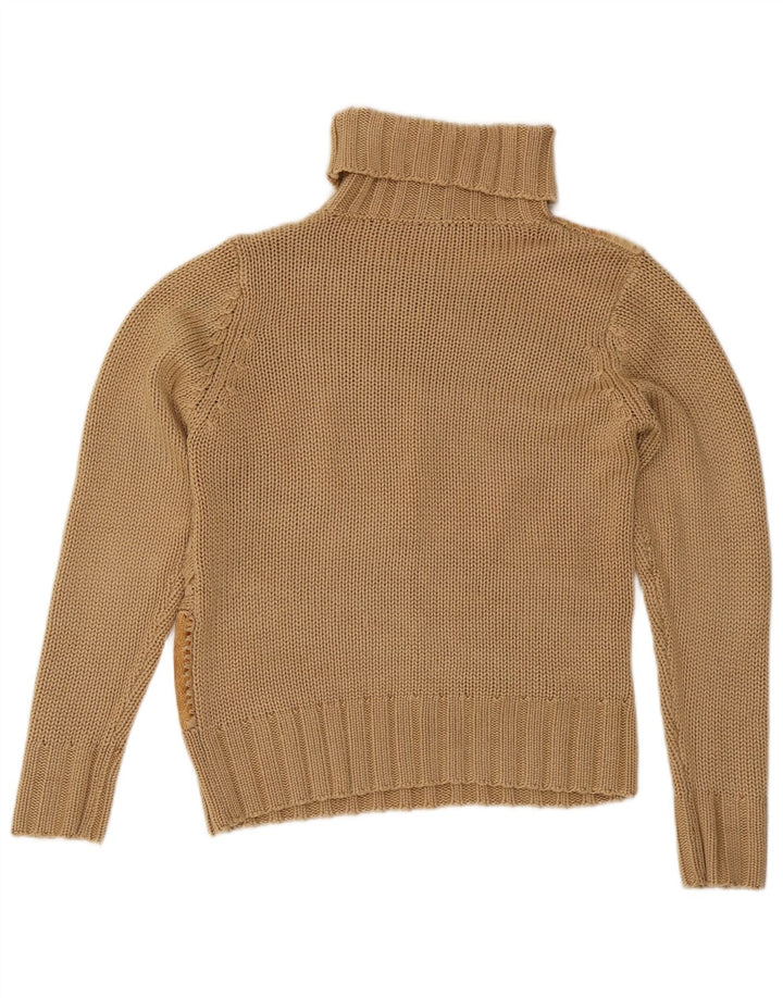 Vintage Dame Rullehals Sweater UK 12 Medium Brun Colourblock