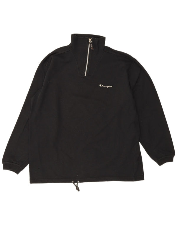 Champion Herre Zip Neck Sweatshirt Jumper XL Sort Bomuld