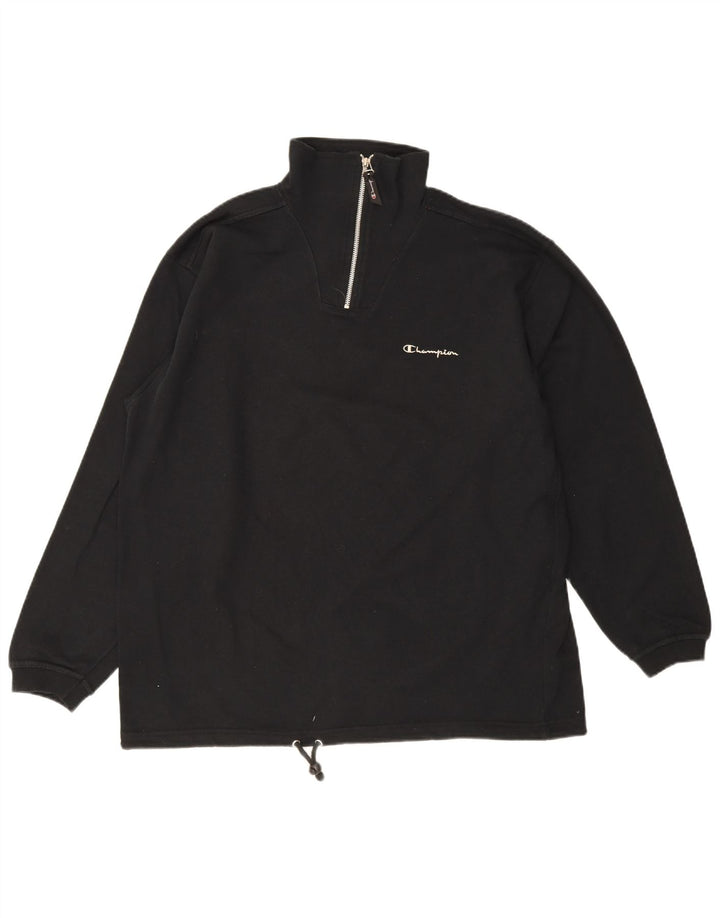 Champion Herre Zip Neck Sweatshirt Jumper XL Sort Bomuld