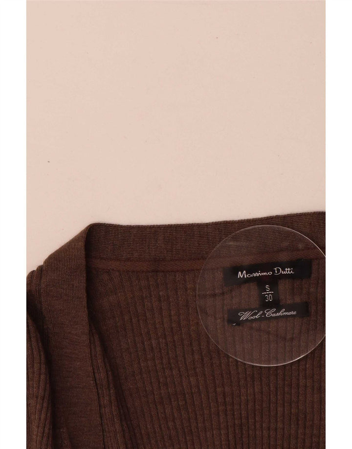 Massimo Dutti Dame Longline Cardigan Sweater UK 10 Lille Brun Uld