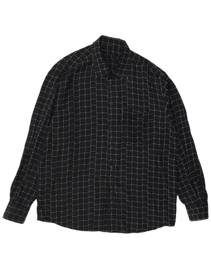 Vintage herreskjorte stor sort geometrisk viskose