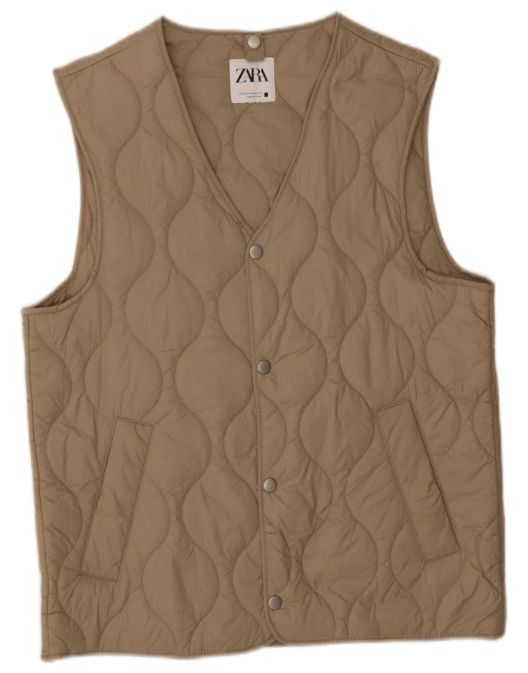 Zara Herre Quiltet Gilet UK 38 Medium Beige Polyester