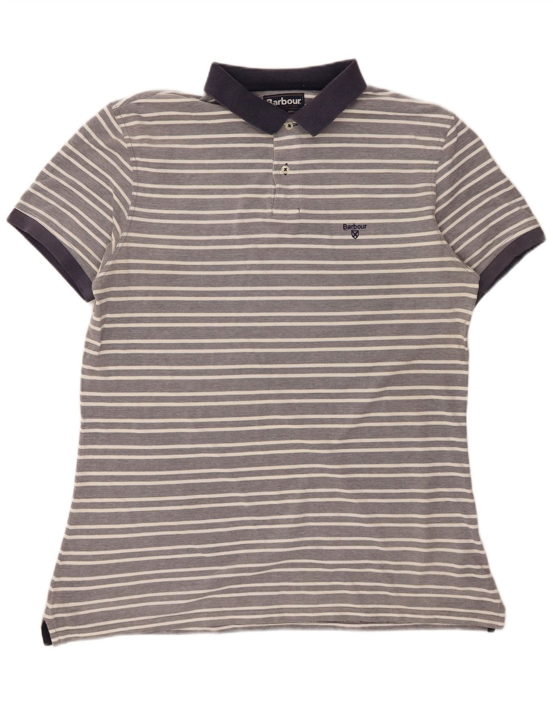 Barbour herre poloshirt XL grå stribet bomuld