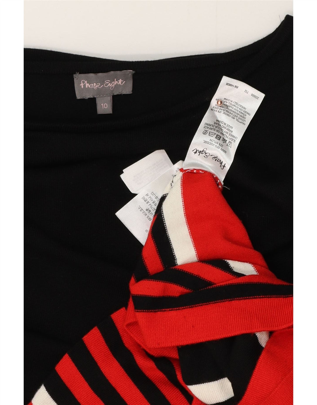 FASE otte Dame 3/4-ærmet Jumper Dress UK 10 Lille sort stribet