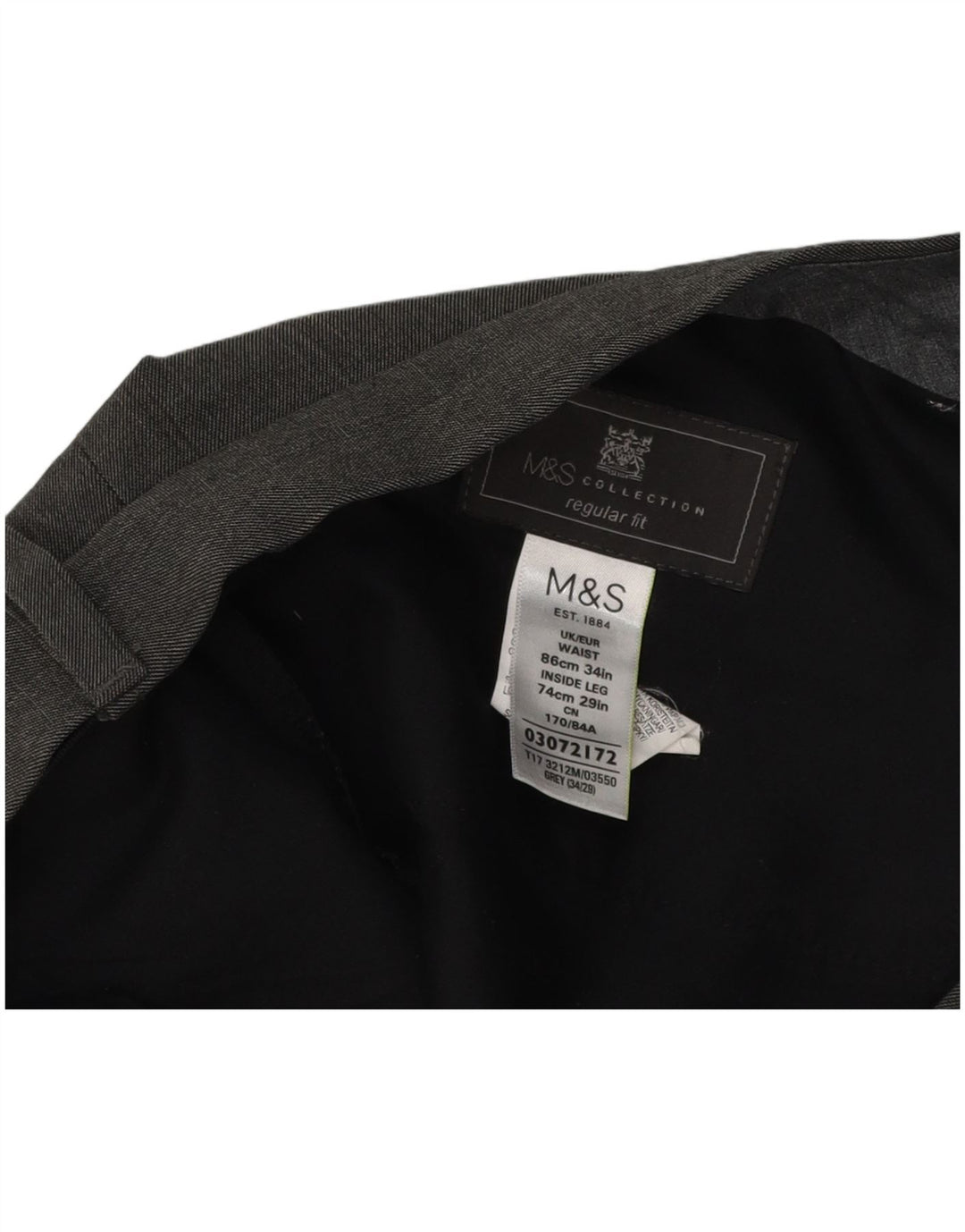Marks & Spencer Herre Regular Fit Suit Bukser W34 L29 Grå polyester