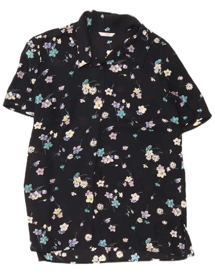 Marks & Spencer Herre kortærmet skjorte UK 18 XL Black Floral Polyester