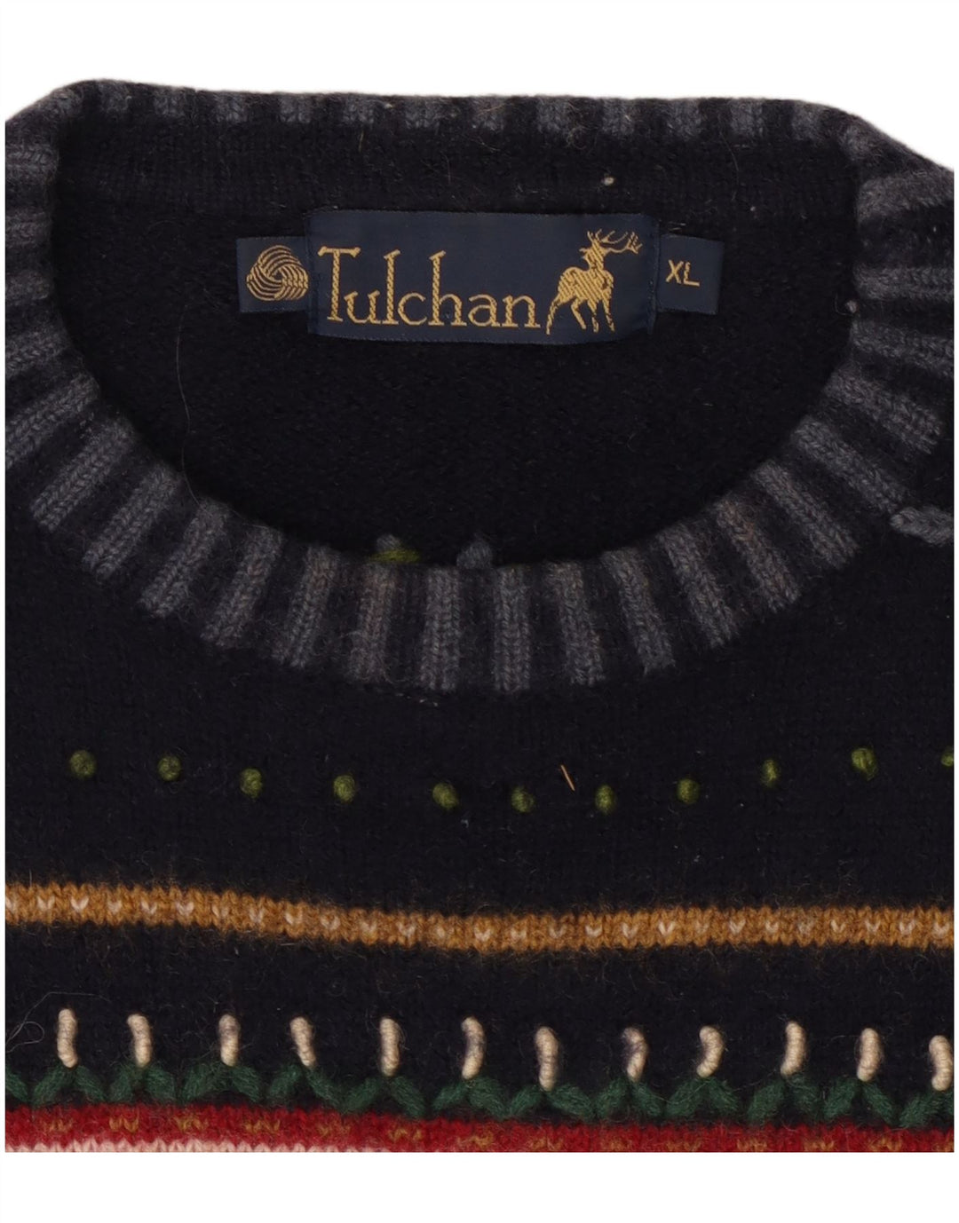 TULCHAN sweater med rund hals til kvinder UK 18 XL Marineblå Fair Isle Wool