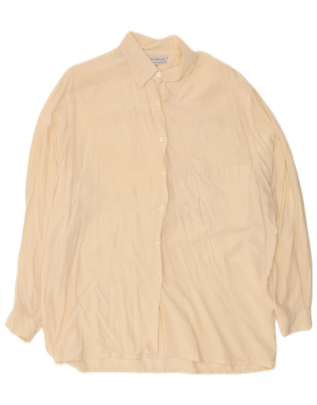 Vintage Dame Longline Oversized skjortebluse EU 44 XL Beige Silke