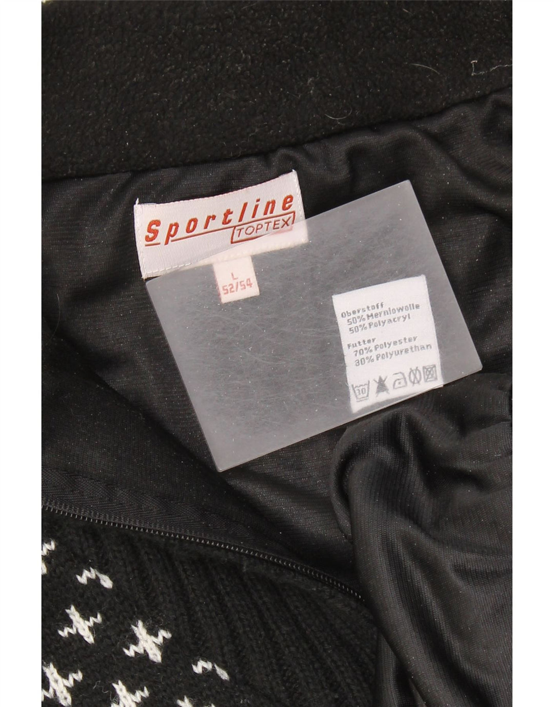 VINTAGE Herre Zip Neck Jumper Sweater IT 52/54 Large Black Fair Isle