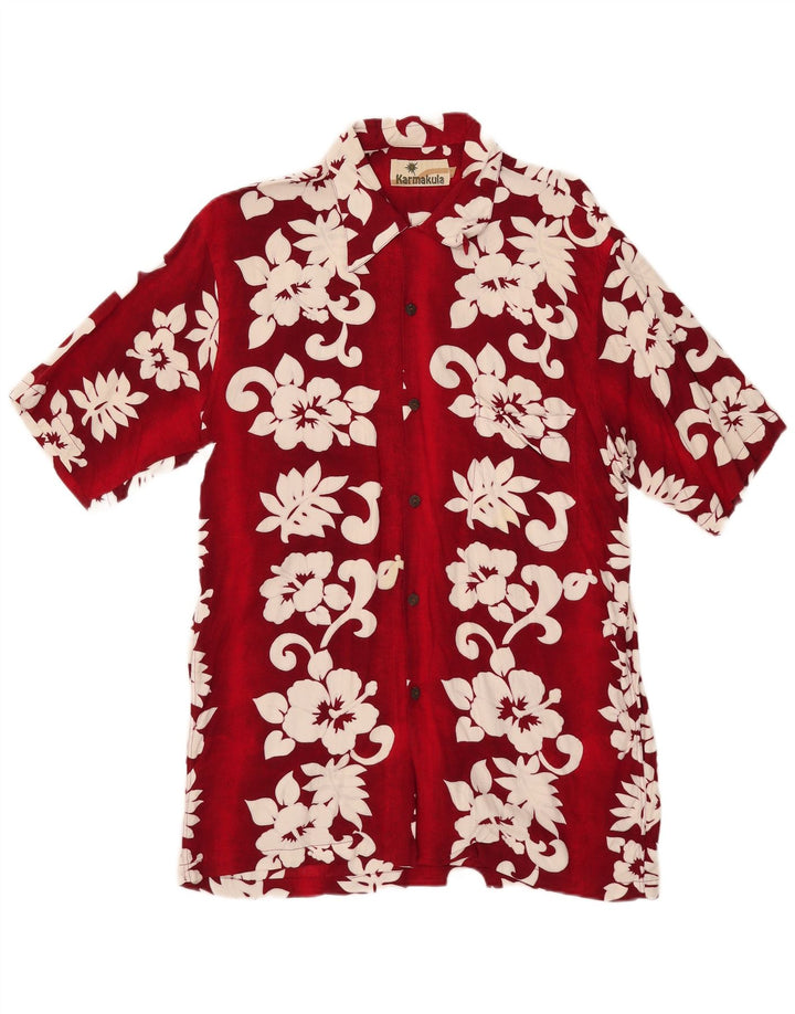 Karmakula Kortærmet Herreskjorte Medium Rød Blomster Rayon