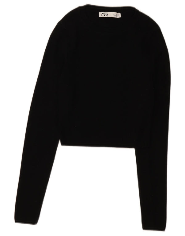 Zara Womens Crop Boat Neck Jumper Sweater UK 8 Small Black Viscose