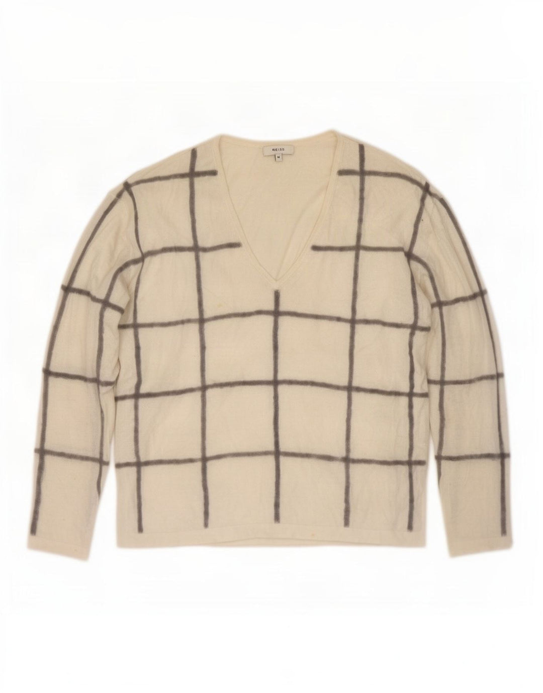 Reiss Dame V-hals sweater UK 14 Medium White Check Polyester