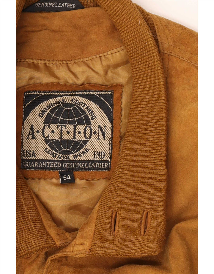 Vintage herre ruskind bomberjakke IT 54 2XL beige læder