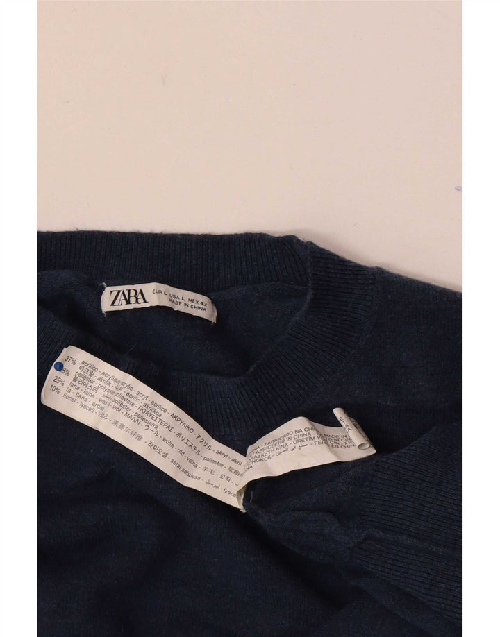Zara Mens Crew Neck Jumper Sweater Large Navy Blue Acrylic