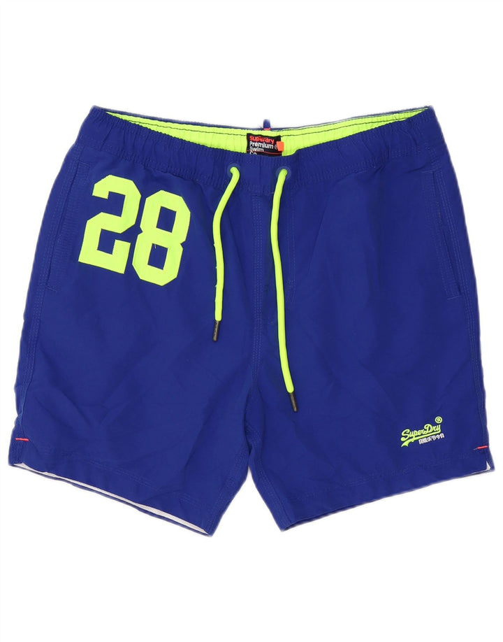 Superdry Grafiske svømmeshorts til mænd, store blå polyester