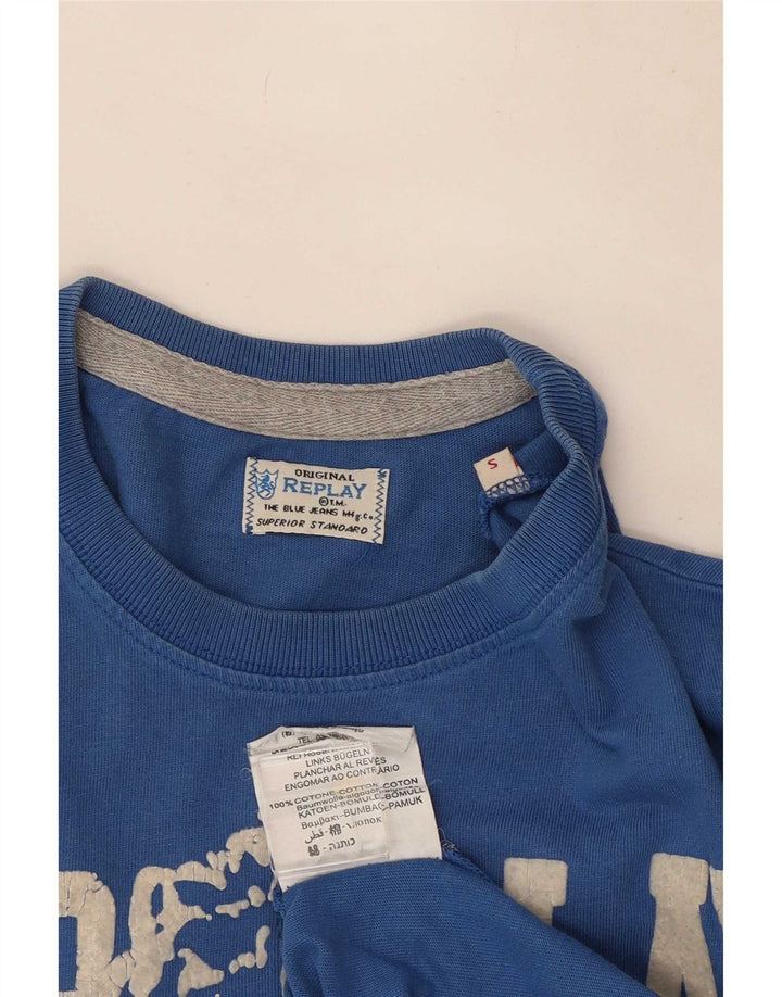 Replay Herre Grafisk T-Shirt Top Lille Blå Bomuld