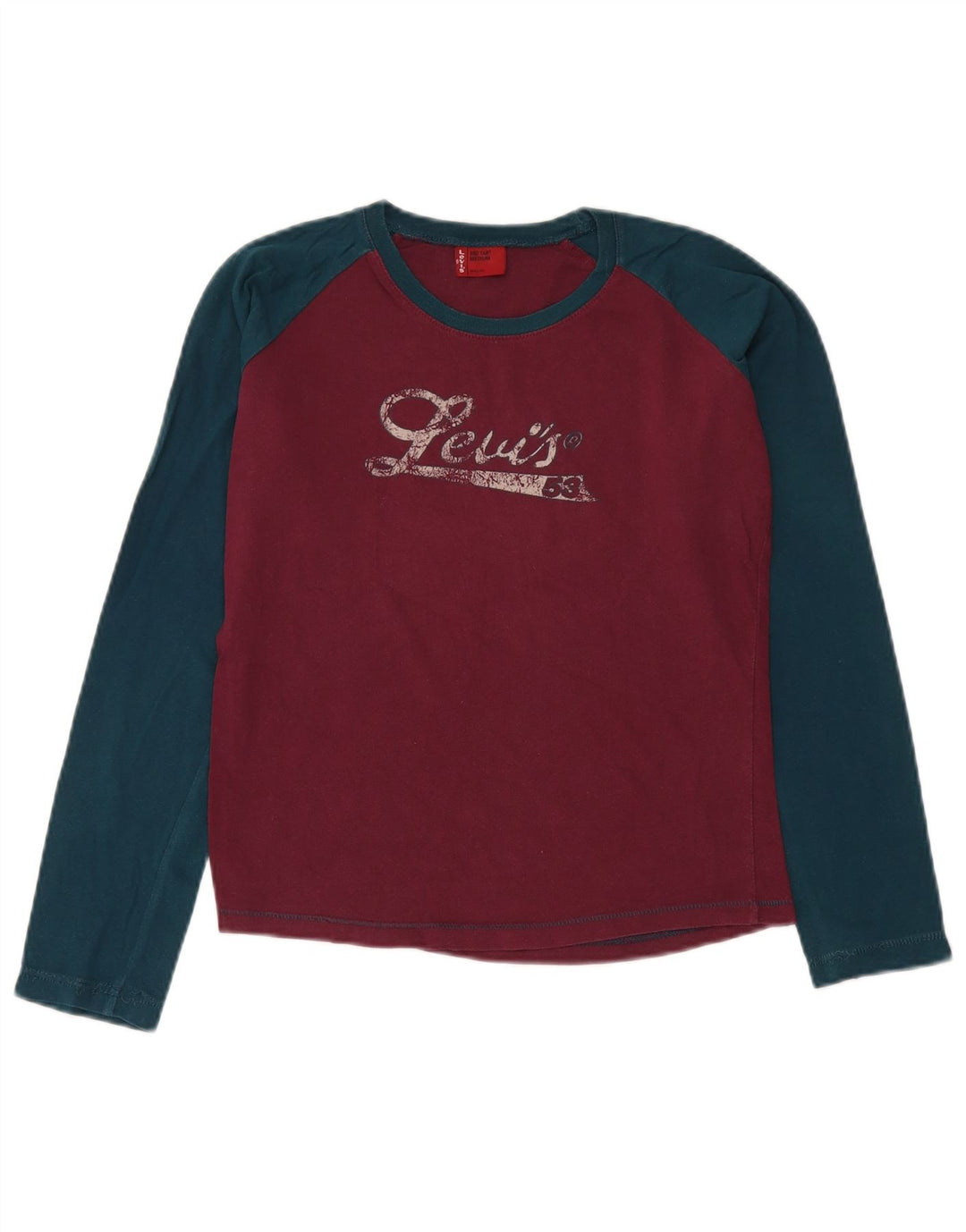 Levi's Dame Grafisk Top Langærmet UK 14 Medium Burgundy Colourblock