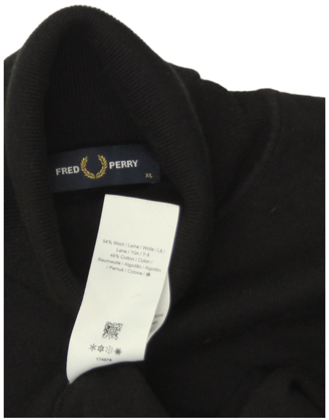 Fred Perry Herre rullehals sweater XL sort uld