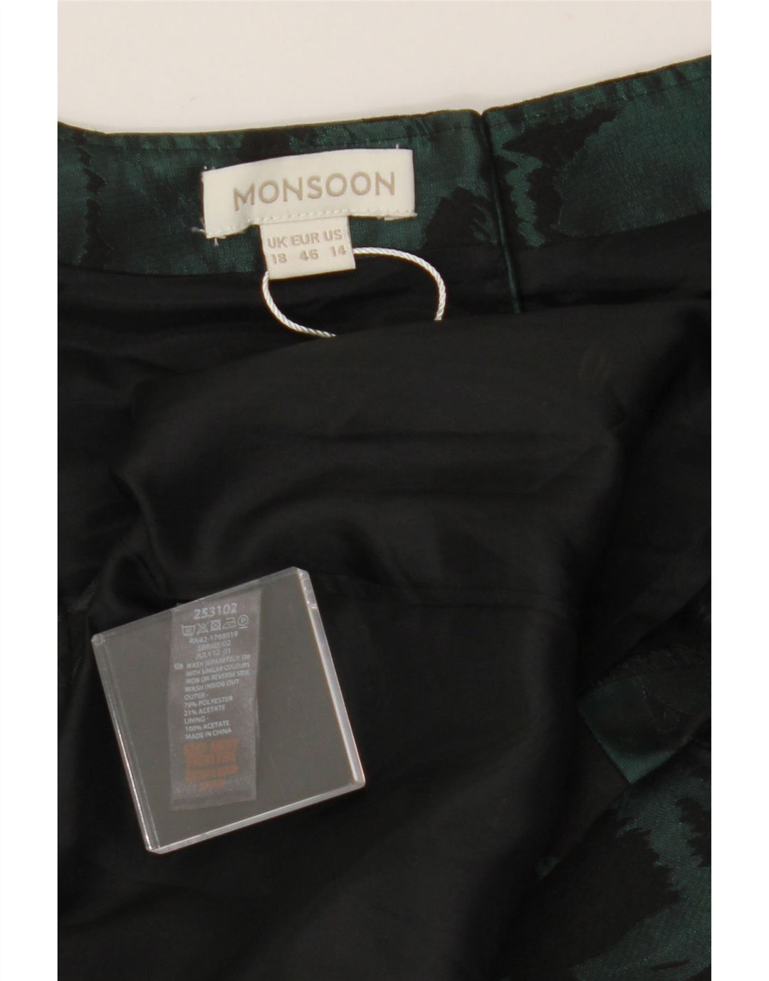 MONSOON Kvinders ærmeløs skedekjole UK 18 XL Grøn blomsterpolyester