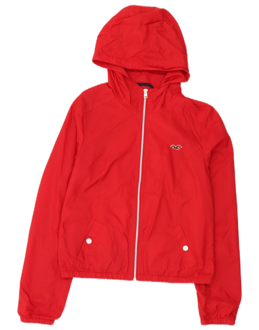 Hollister Regnjakke med hætte til kvinder UK 12 Medium Rød Nylon