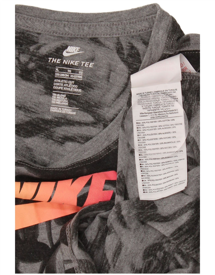 NIKE Girls Abstract Pattern Graphic T-Shirt Top 13-14 Years XL Grey