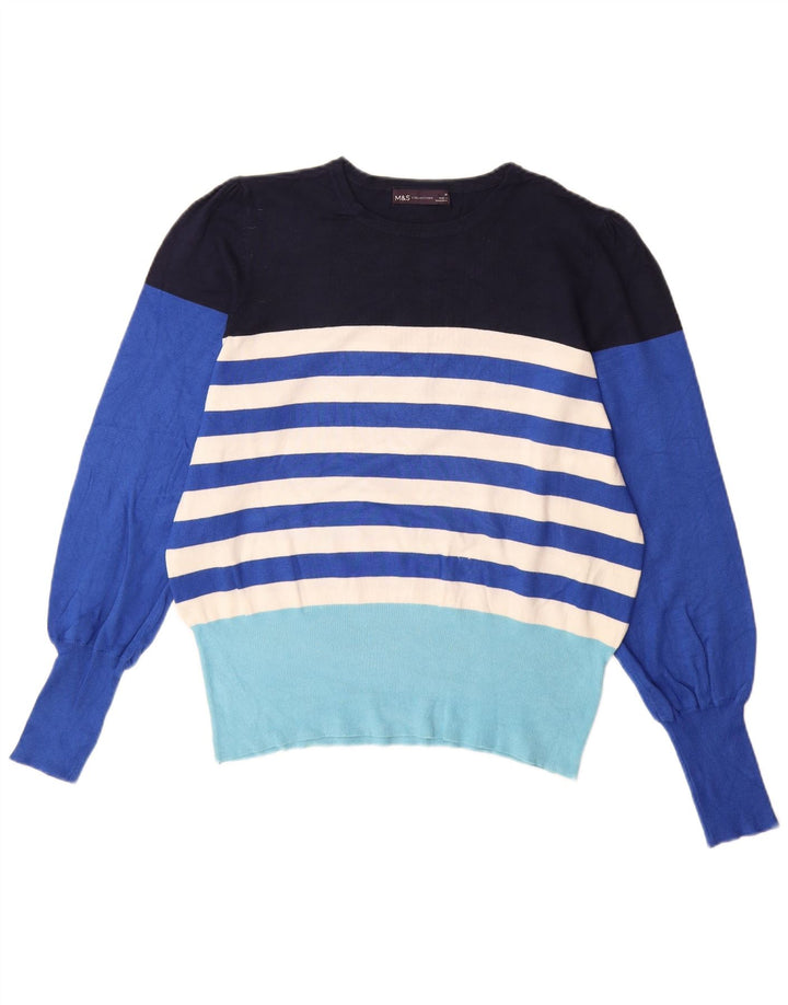MARKS & SPENCER Dame Boat Neck Jumper Sweater UK 16 Stor blå stribet
