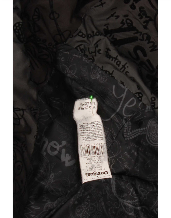 Desigual Polstret frakke med hætte til kvinder EU 38 Medium Black Floral Polyester