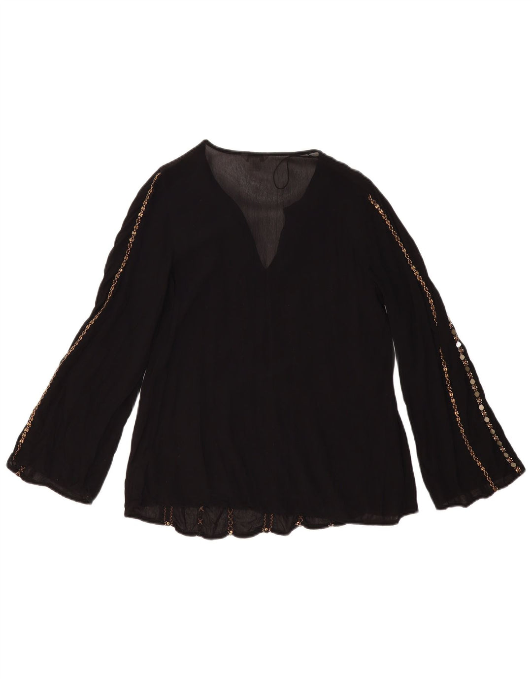 MONSOON Dame Langærmet Bluse Top UK 8 Small Black Viscose