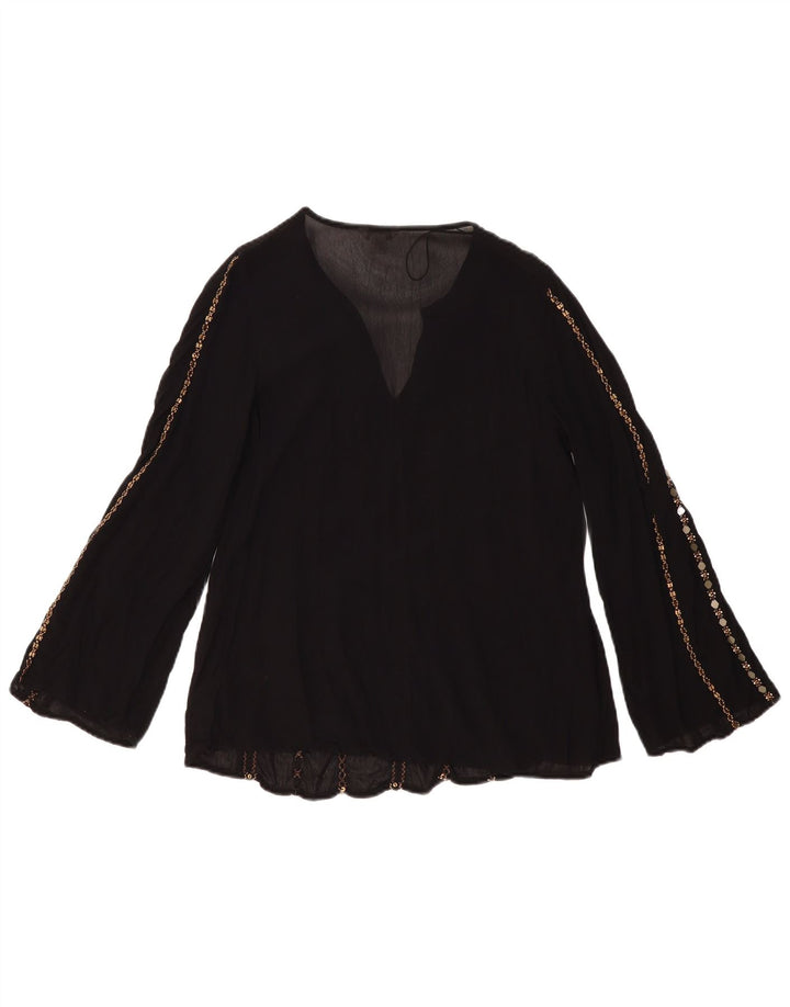 MONSOON Dame Langærmet Bluse Top UK 8 Small Black Viscose