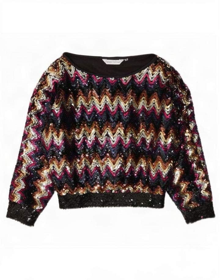 Vintage Dame Pailletbluse Top EU 38 Medium Flerfarvet Chevron
